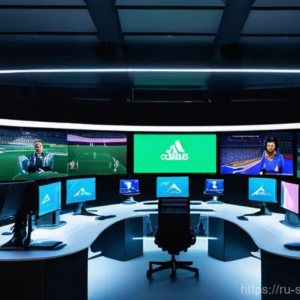 스포츠경영관리사와 스포츠 빅데이터 활용 - **Prompt:** A high-tech, futuristic sports management control center. In the foreground, a diverse t...