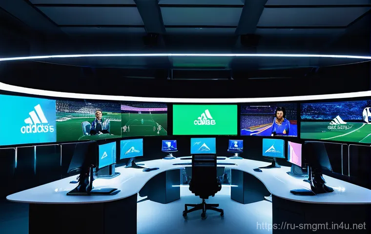 스포츠경영관리사와 스포츠 빅데이터 활용 - **Prompt:** A high-tech, futuristic sports management control center. In the foreground, a diverse t...