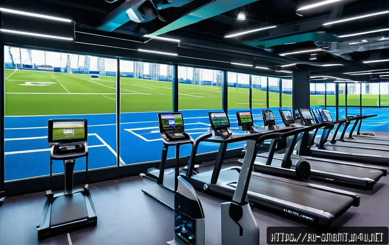 스포츠경영관리사와 스포츠 훈련시설 관리 - A modern sports complex interior showcasing advanced digital equipment and automated scheduling syst...