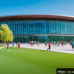 Home 19 스포츠경영관리사와 스포츠 정책 분석 - A modern Russian sports complex featuring a large, newly built stadium with bright LED lighting and ...