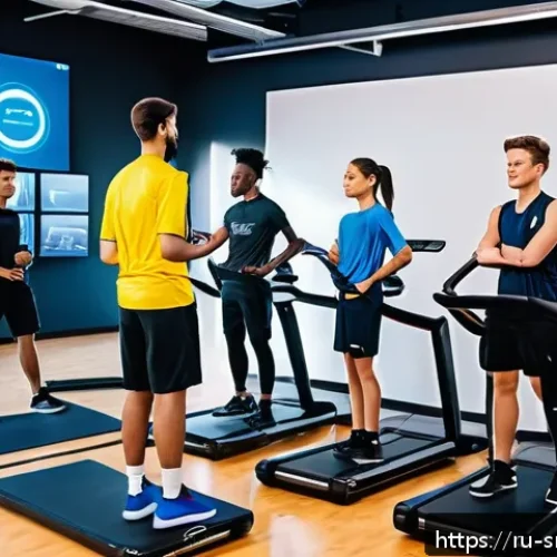 Home 30 스포츠경영관리사와 청소년 스포츠 활동 - A dynamic youth sports training session in a modern indoor gym equipped with digital technology, fea...
