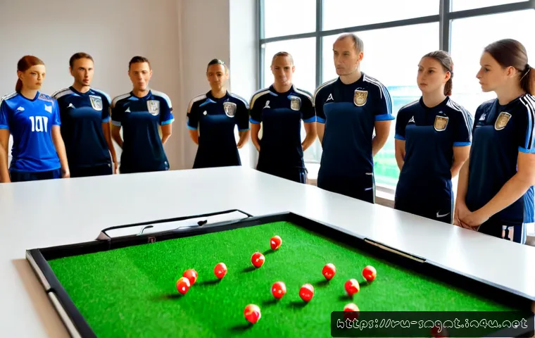 스포츠경영관리사와 효과적인 팀 빌딩 - Photorealistic sports management workshop in a modern indoor arena meeting room, diverse Russian ama...