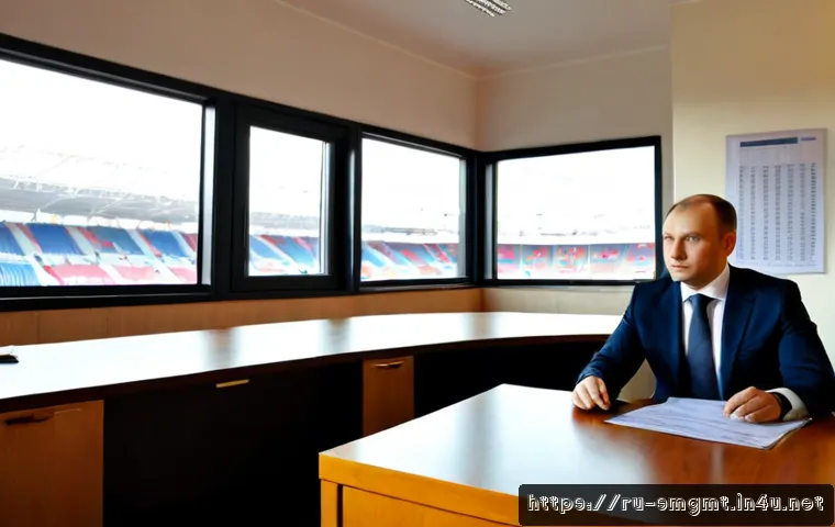 Home 17 스포츠경영관리사 연봉 협상 전략 - Photorealistic salary negotiation in a modern Moscow sports organization office, confident sports ma...